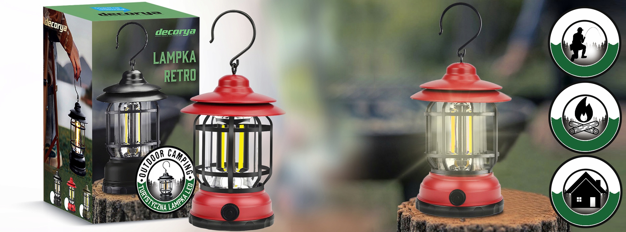 LAMPA SURWIWALOWA COB LED UCHWYT USB C Ładowanie Model LAMPKA RETRO