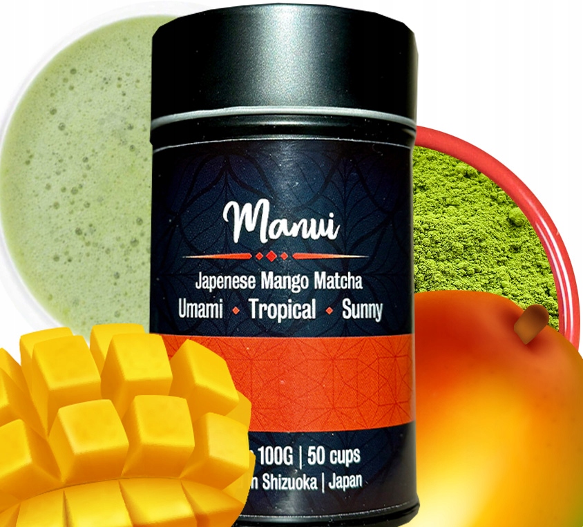 Matcha z Japonii o Smaku Mango w Puszce 100G Prawdziwa do Latte