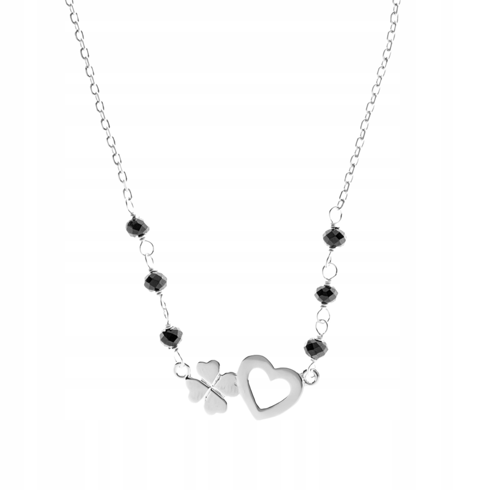 Stříbrný náhrdelník 925 Jetel se srdcem