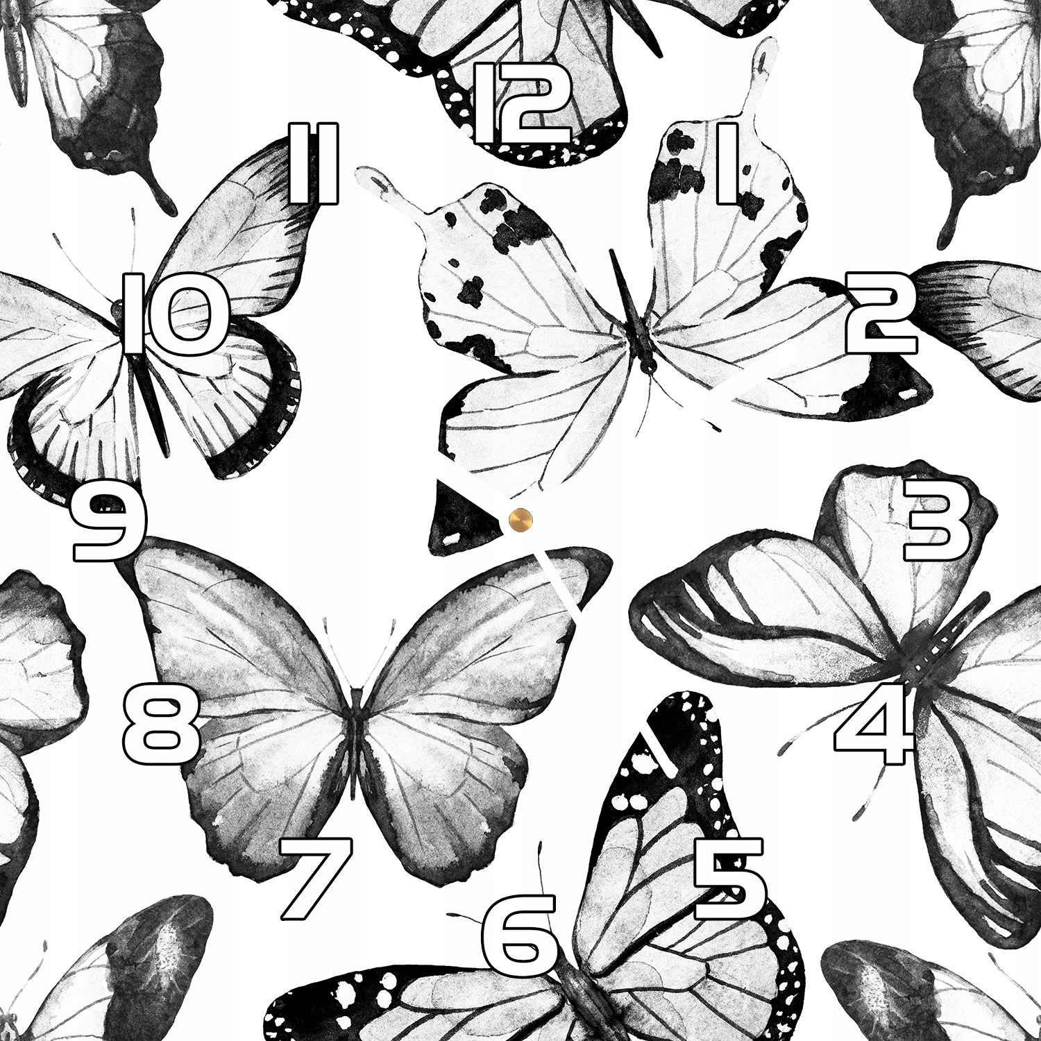 

Cichy zegar na szkle Motyl czarno-biały wzór 30x30