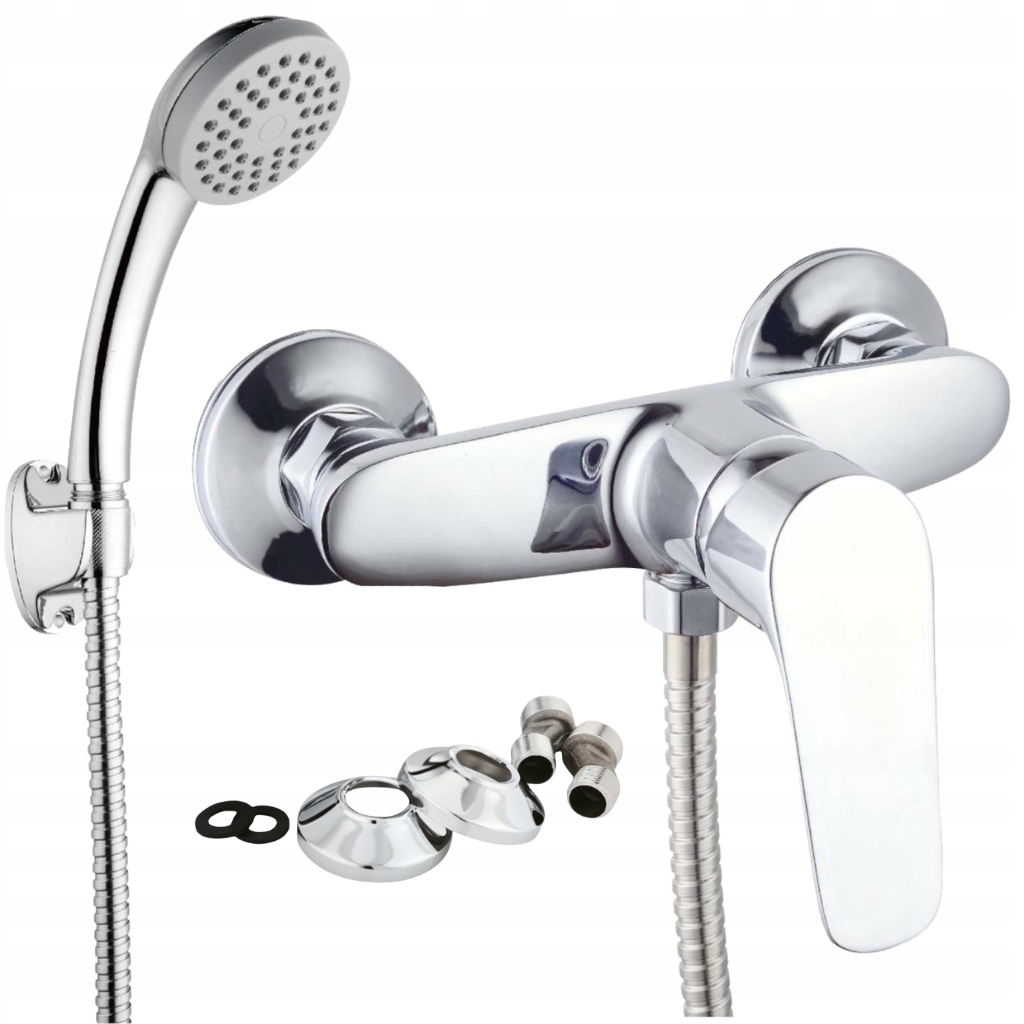 Bateria Natryskowa Prysznicowa Ścienna Zestaw Prysznicowy Chrom Srebrny