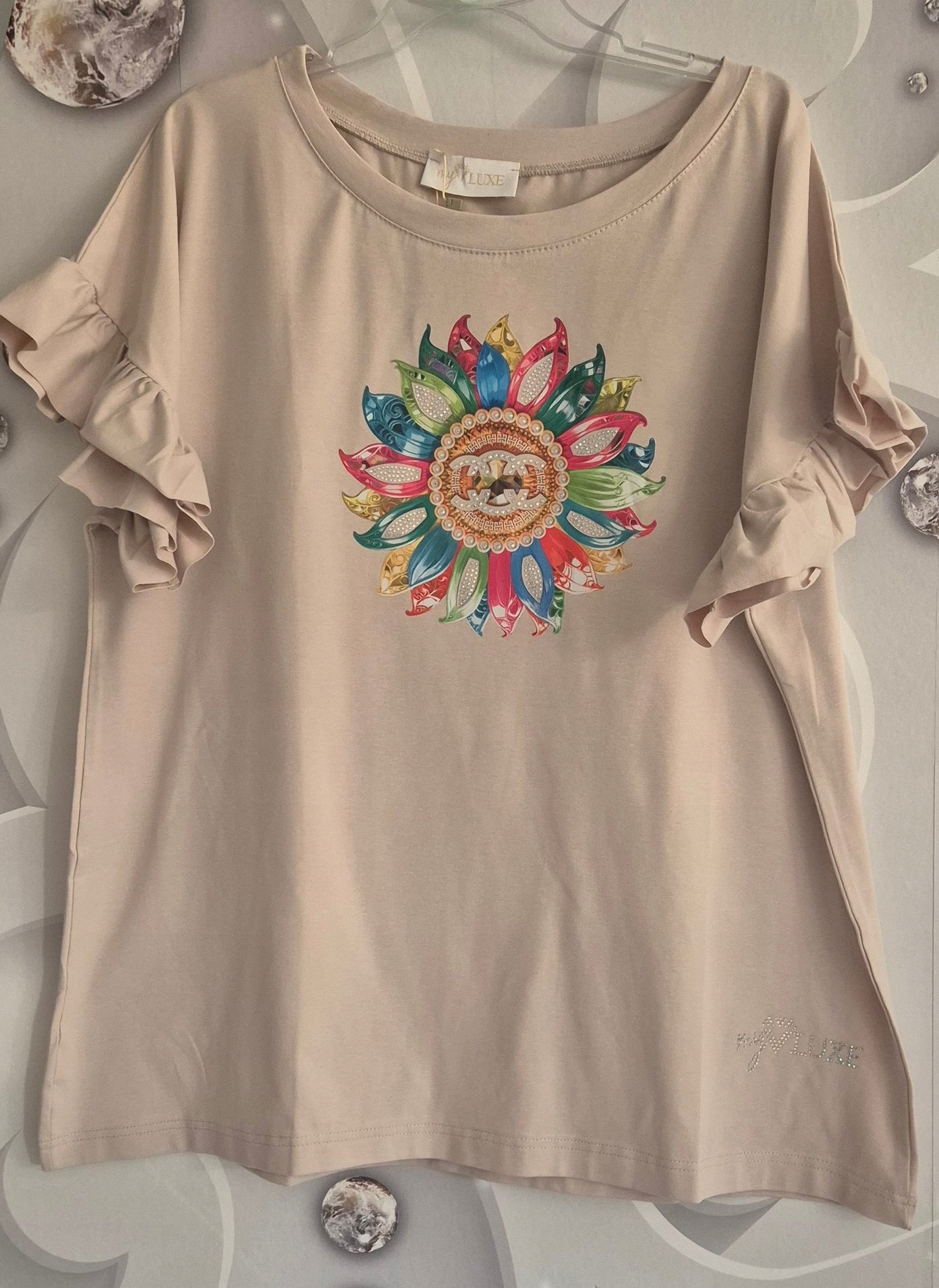 Tričko „Zośka“ Halenka béžová My Luxe Vel.uni 2xl, 3xl, květ