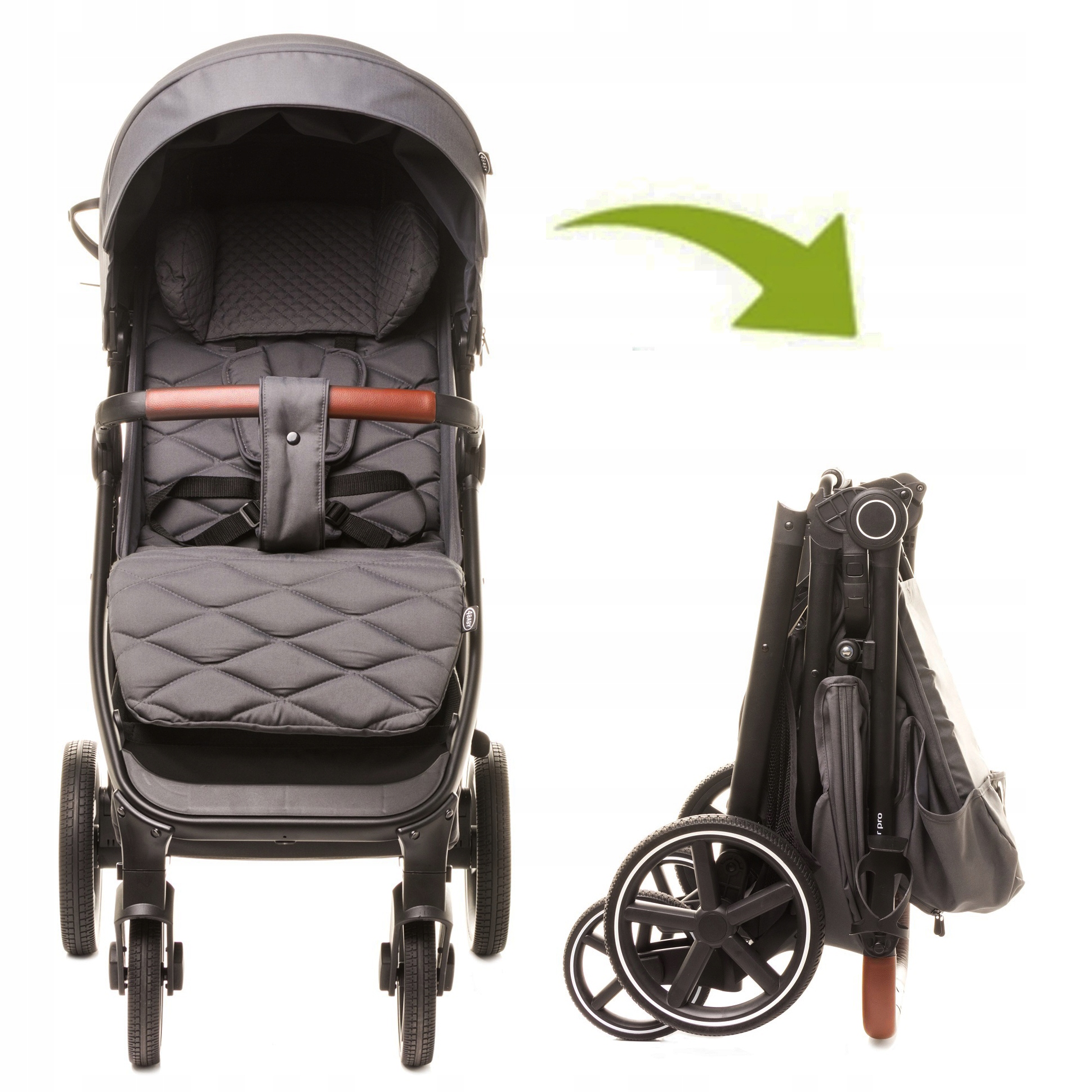 LEKKI WÓZEK SPACEROWY SKŁADANY AMORTYZACJA DUŻE KOŁA 0-22KG ŚPIWOREK UCHWYT Stelaż Aluminiowy