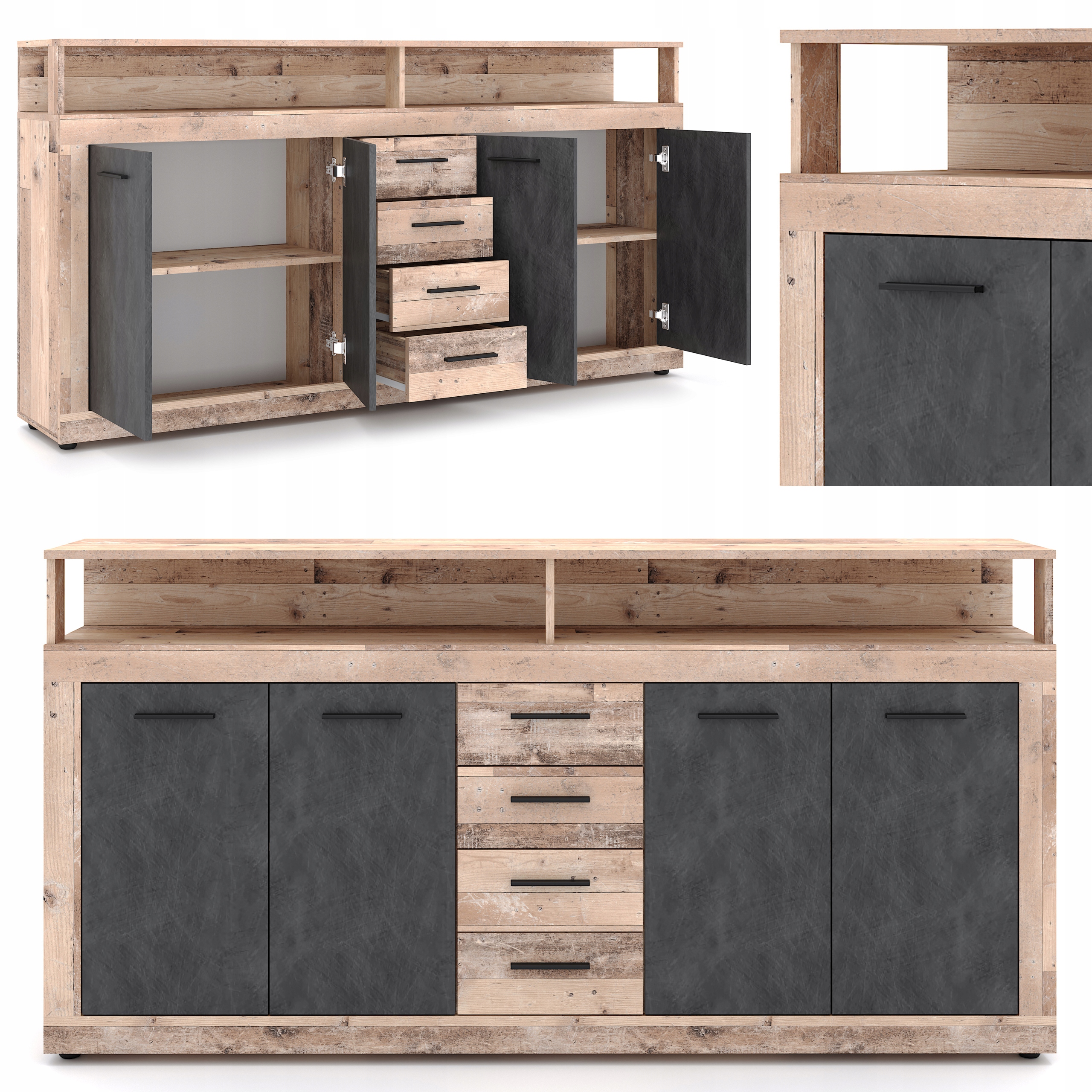 Velká komoda Dub Černý s zásuvkami do obývacího pokoje a předsíně Blago XXL 190