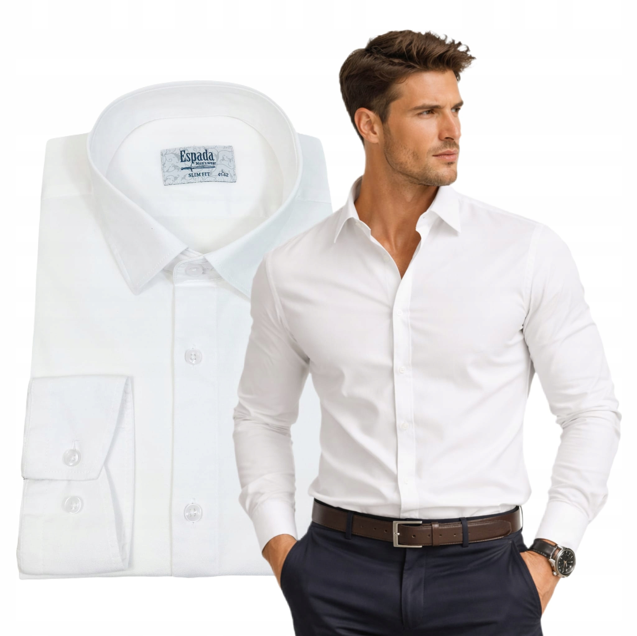 Pánská košile Bílá Matná Silnější Bavlna s elastanem Slim vel. XL