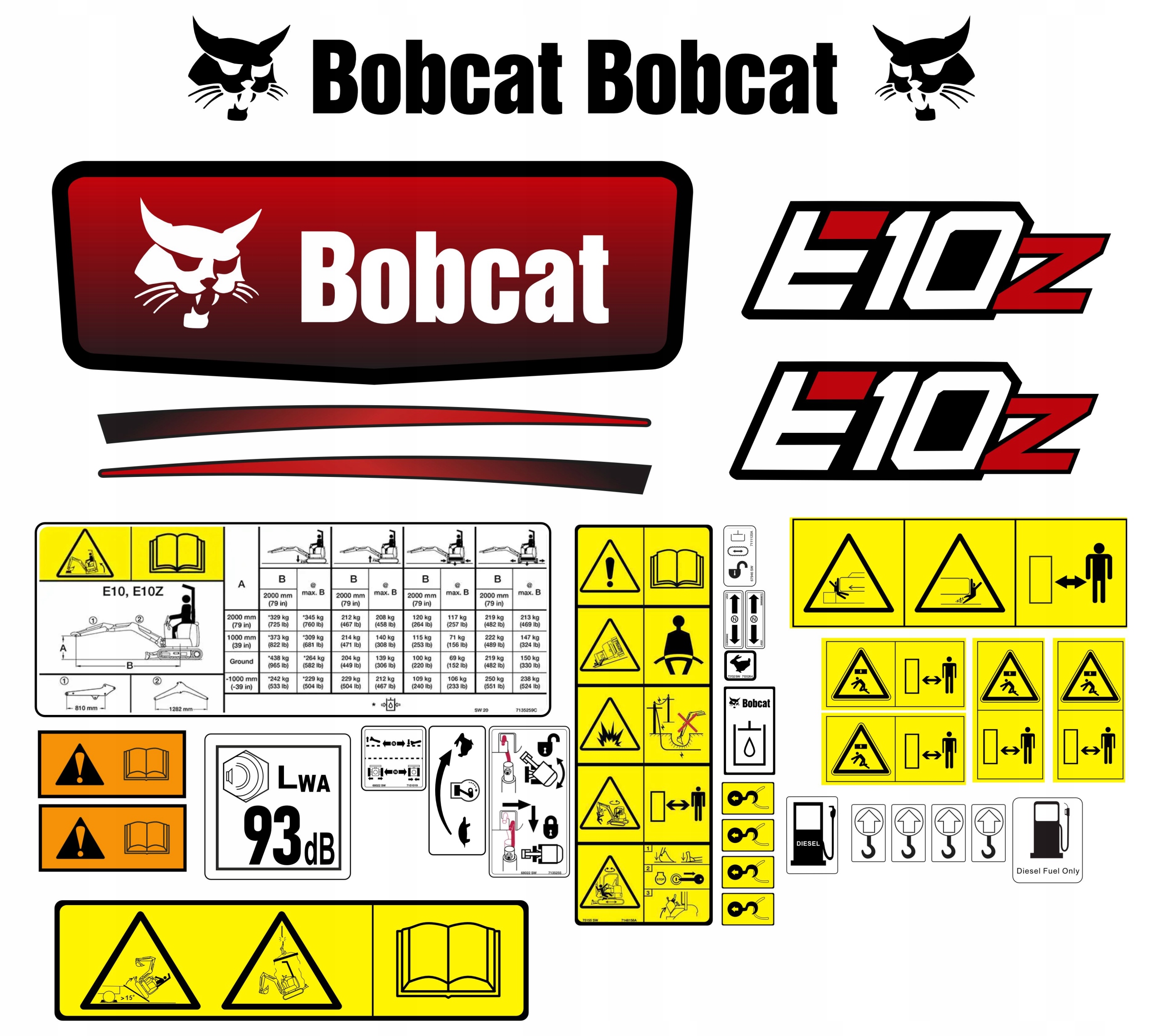 Samolepky Bobcat E10Z E10 Longarm Minibagr Laminovaný