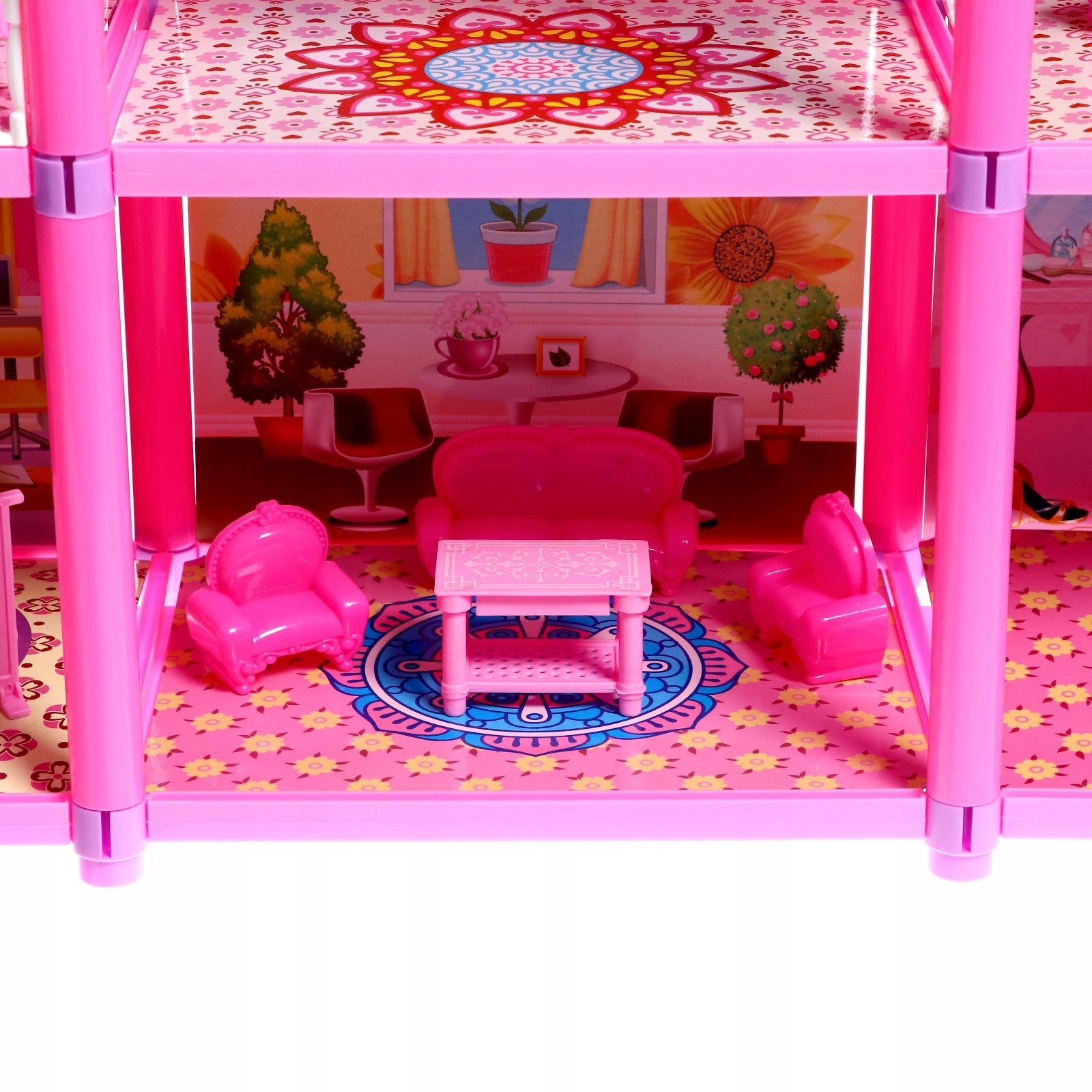 DUŻY DOMEK DLA LALEK MEBLE LALKI MEBLE 3 PIĘTRA Materiał papier plastik