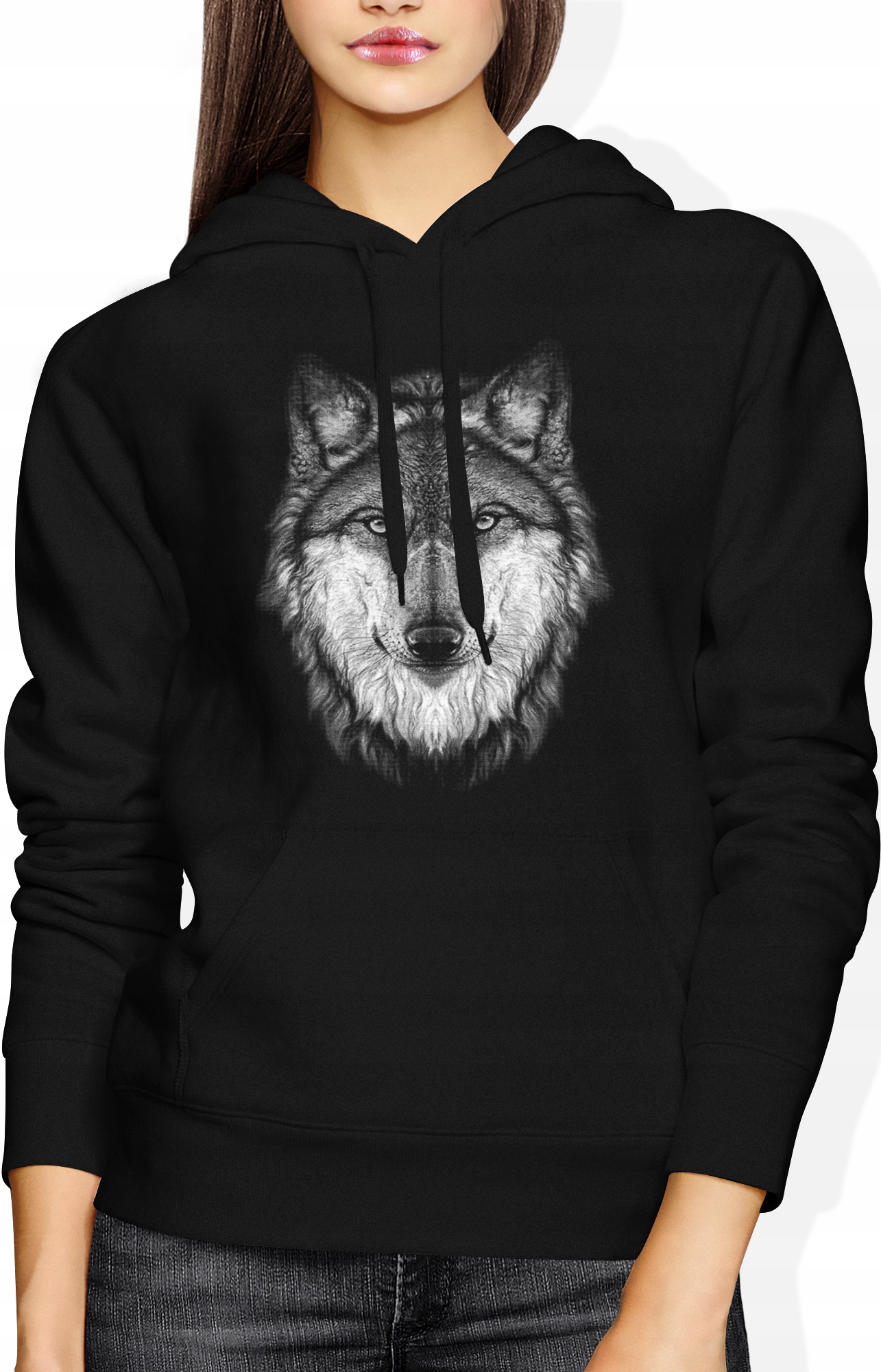 

Wilk Bluza Z Wilkiem Damska Nadrukiem Kapturem R S