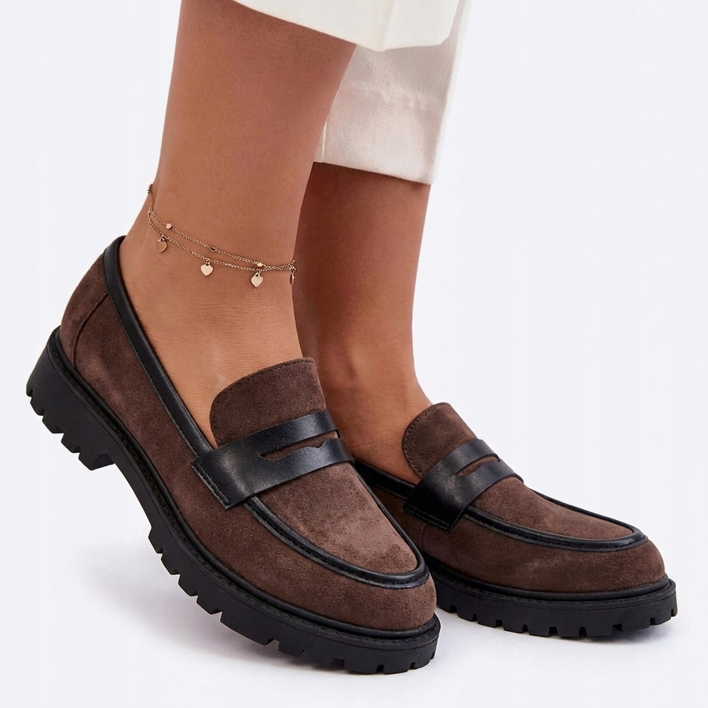 Czekoladowe Półbuty Damskie Mokasyny Lordsy Goodin FL6171 Buty Zamszowe 36