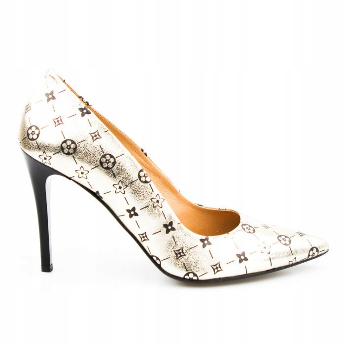 Zlaté Vysoké Kožené Lodičky Se Vzorem 40