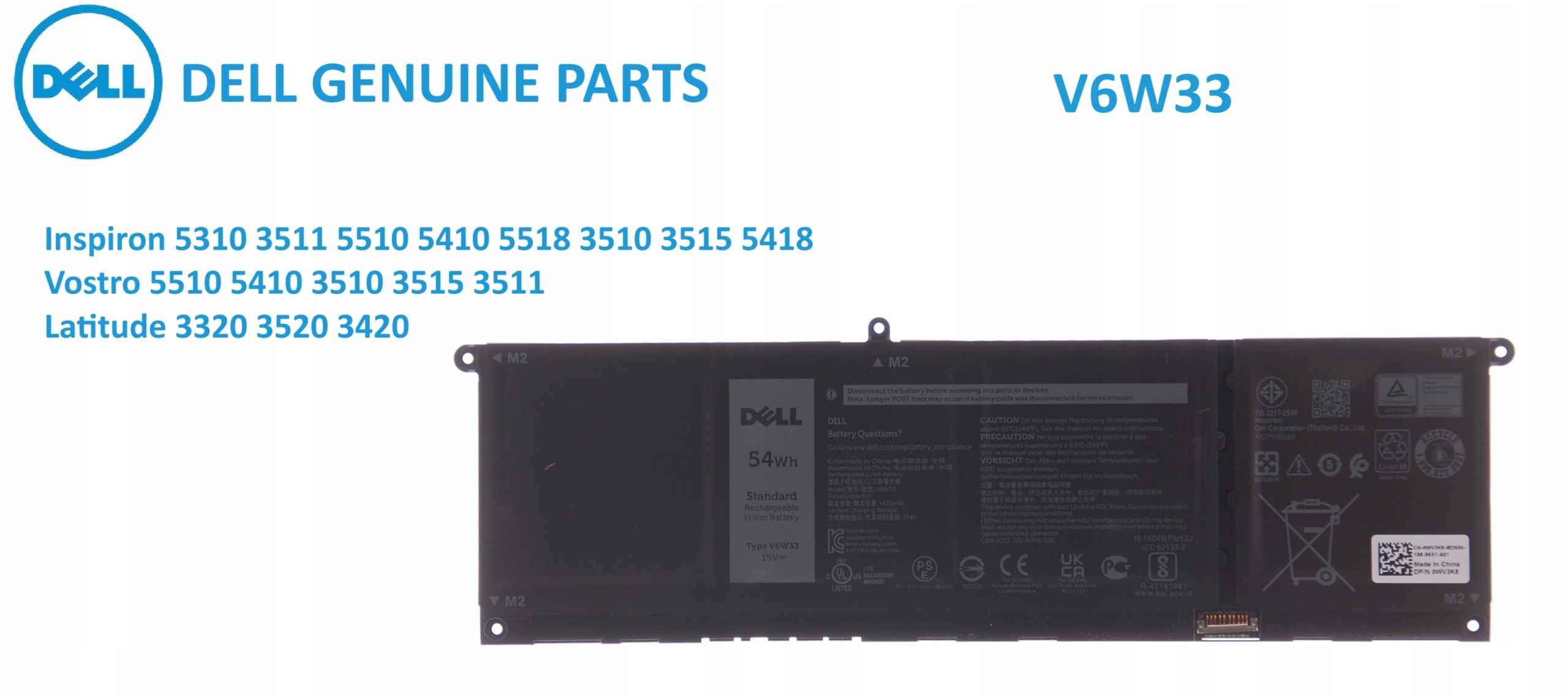 Baterie Dell V6W33 pro Inspiron: 5310, 3511, 5510, 5410, 5518, 3510 – Originální