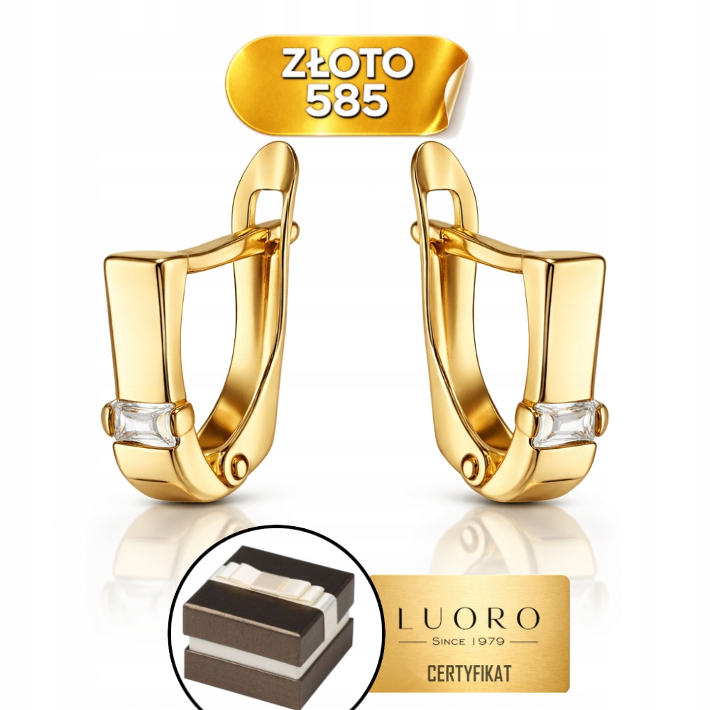 Náušnice Zlaté 585 14K S Bílým Obdélníkem, Anglické Zapínání 15 MM