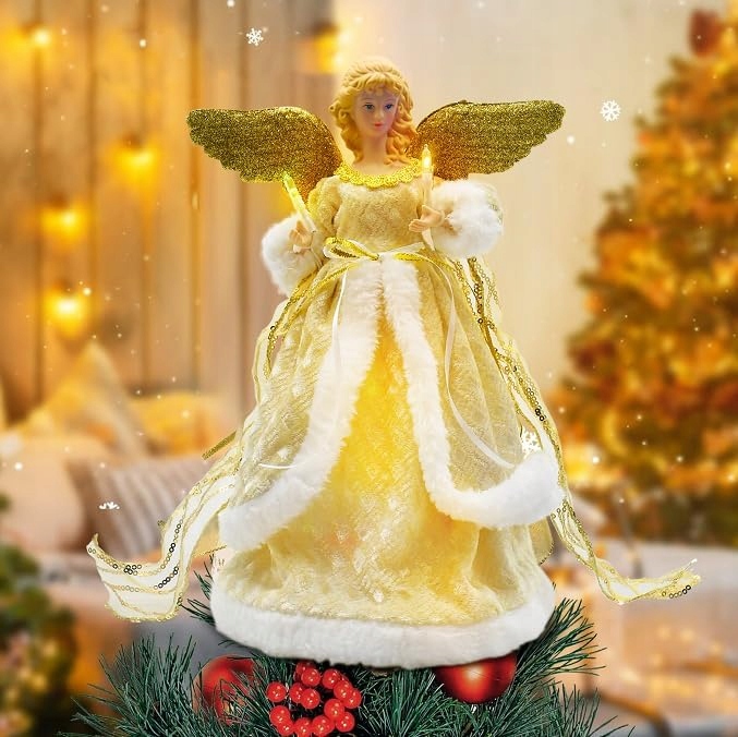 Vánoční ozdoba, anděl s barevnými Led světly, 32,6 cm
