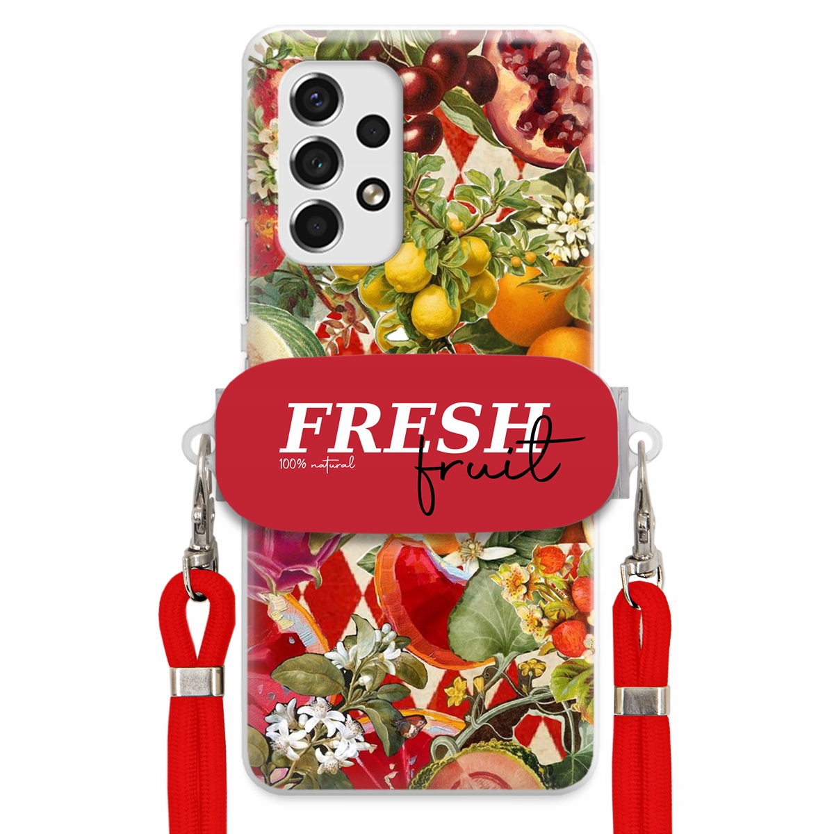Puzdro pre Samsung A53 5G Červené Crossbody vodítko držiak Fresh Fruit Ovocie