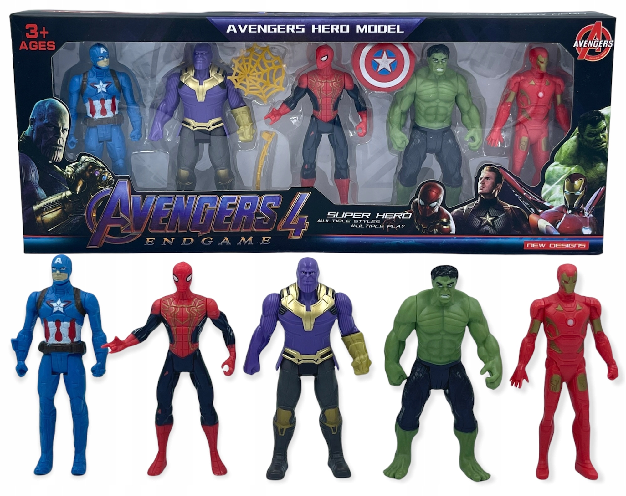 FIGURKI AVENGERS HULK IRON SPIDERMAN THANOS 5 SZT