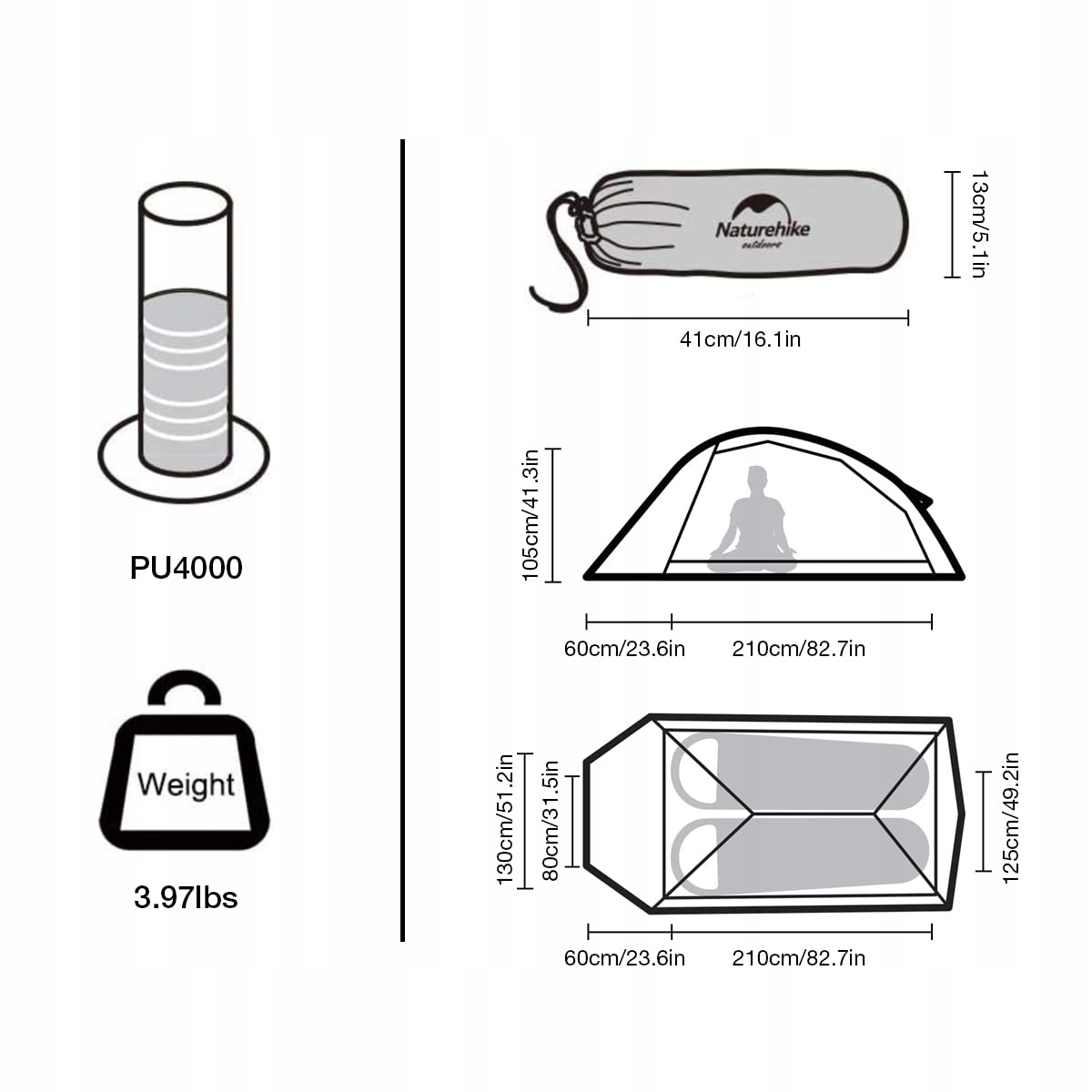 NATUREHIKE Namiot Cloud Up 2 Ultralekki Dla 2 Osób 3-4 Sezonowy Camping — miniatura 4