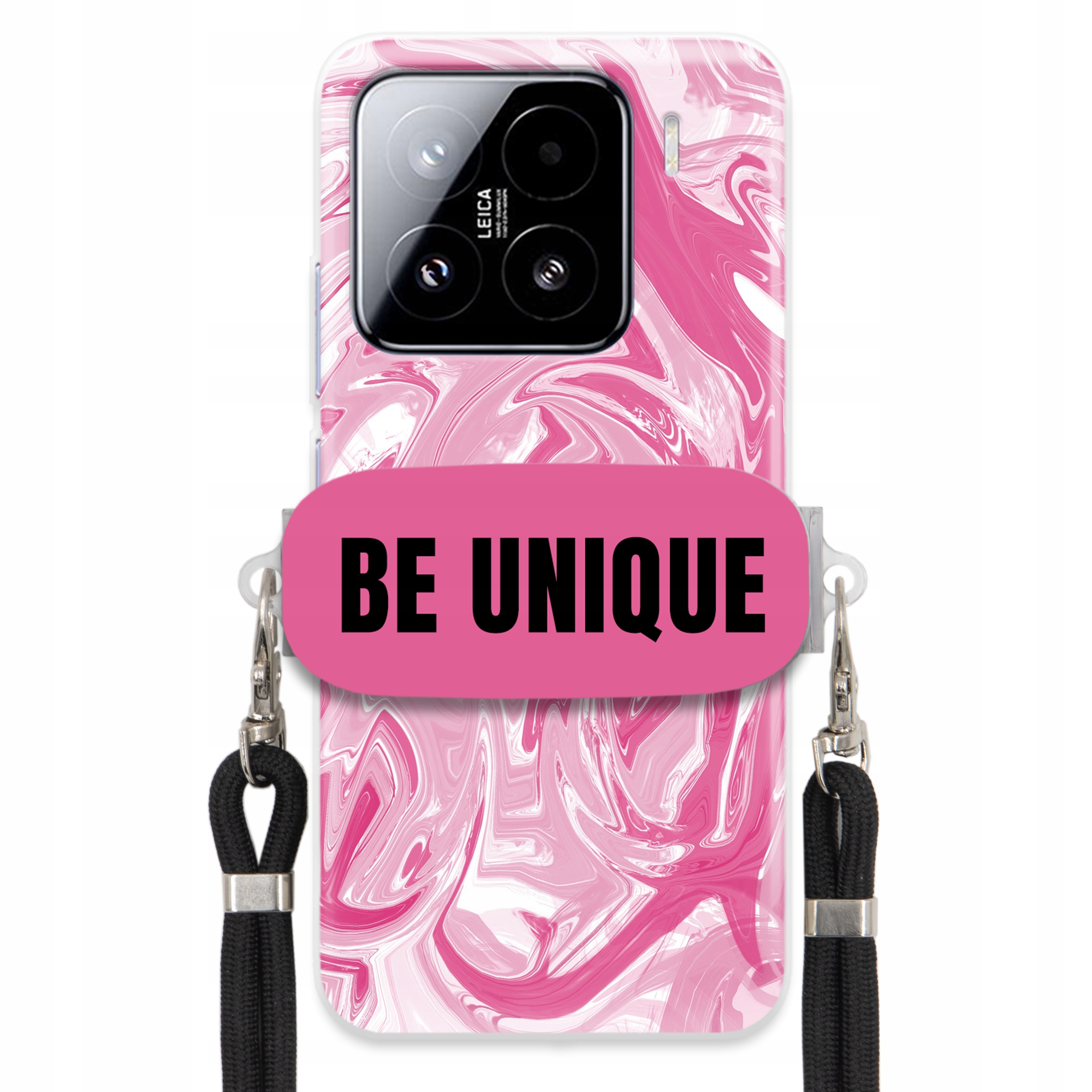 Pouzdro pro Xiaomi 15 Pouzdro úchyt šňůrka Černá Růže Mramor Unique