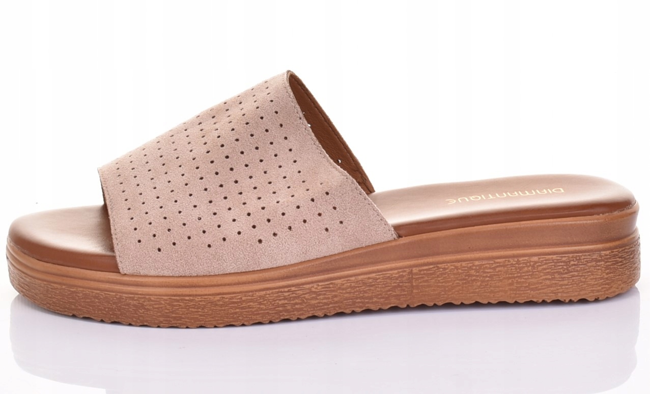 WYGODNE DAMSKIE KLAPKI SKÓRZANE NA KOTURNIE Z PIANKI NA LATO DO PRACY Rozmiar 39