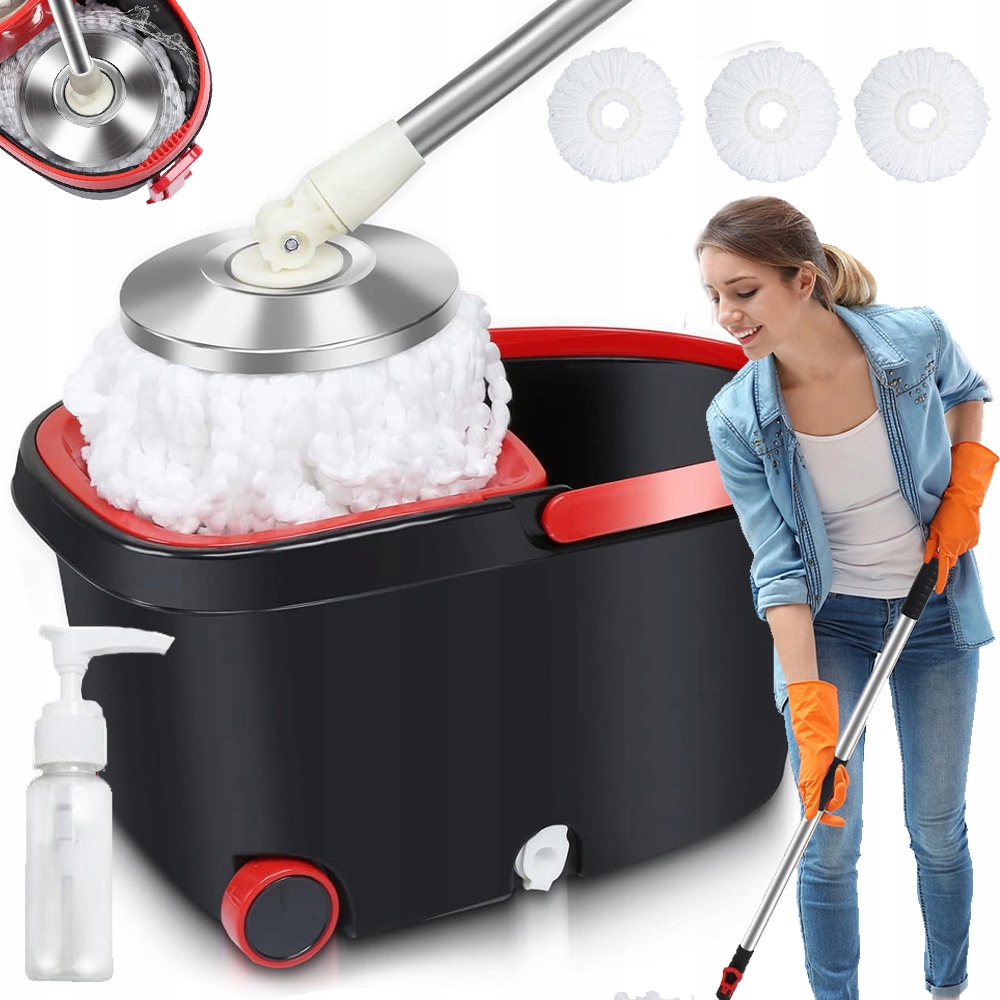 Levně 2V1 Rotační Mop 360 Pohon 3 Vložky Z Mikrovlákna Bonus