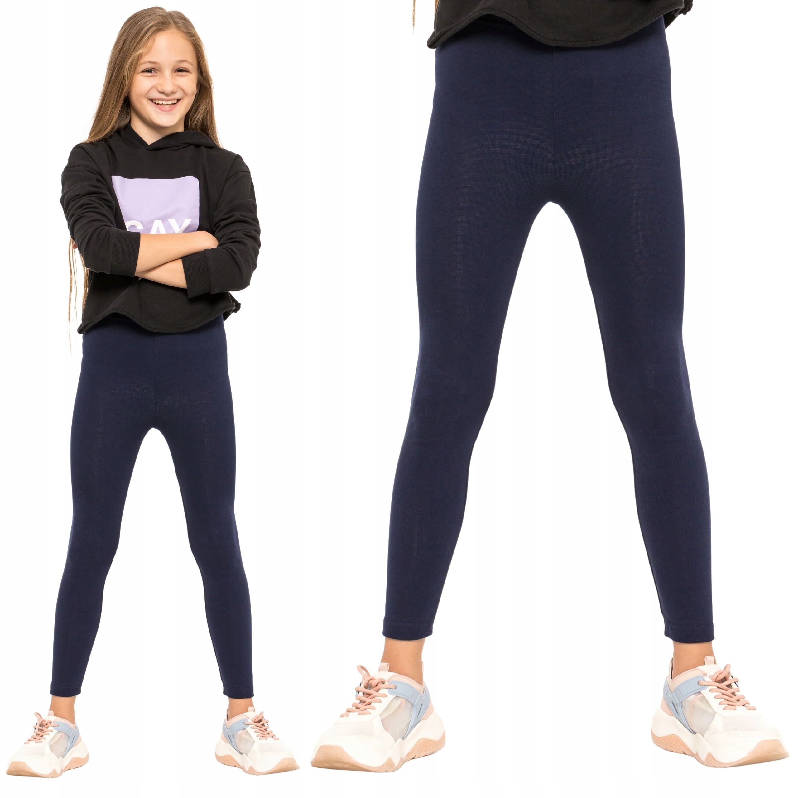 DZIEWCZĘCE LEGGINSY OCIEPLANE GETRY GRANATOWE 146