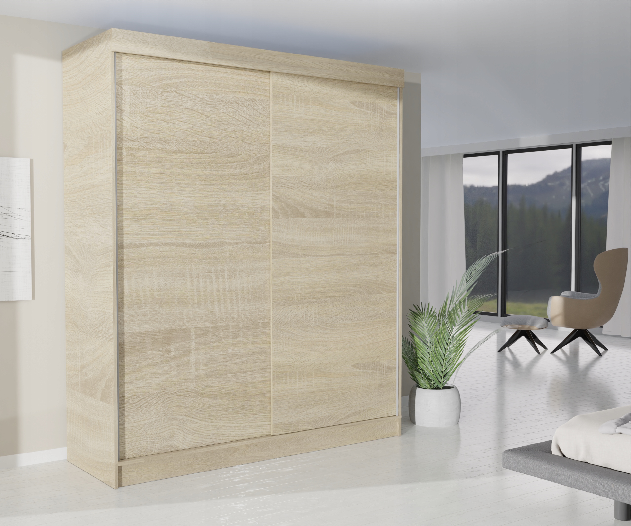 SZAFA PRZESUWNA GARDEROBA - BERNO 2D 140CM BIAŁA PRZESUWNA LUSTRO PŁYTA Materiał płyta laminowana