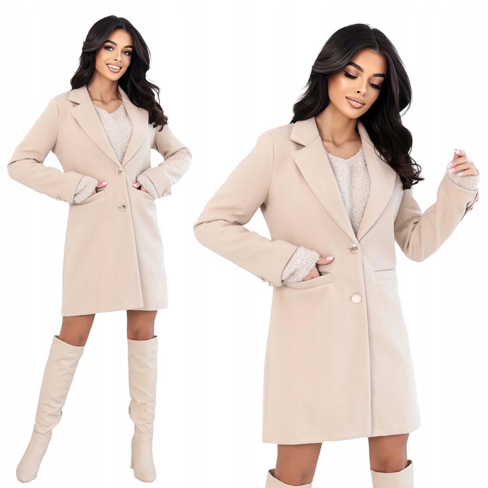 Módní dámský kabát Edoti elegantní CLR042 béžový, velikost S