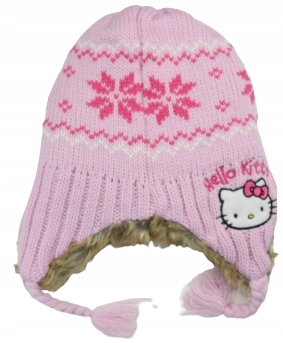Czapka dziecięca zimowa HELLO KITTY 54 Różowa Warkocze Futerko Marka Inna marka