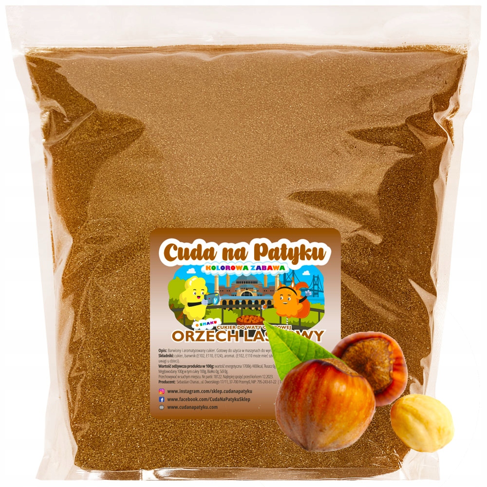 Kolorowy Cukier Do Waty Cukrowej do Maszyny Smakowy ORZECH LASKOWY 5 KG