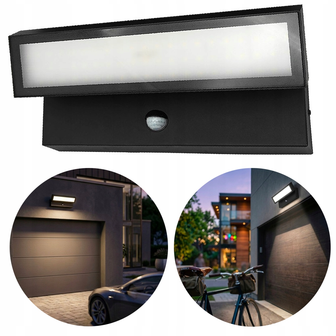 Fasádní Lampa Venkovní Zahradní Nástěnné Svítidlo Led 27W Pir Černá Nastavitelná