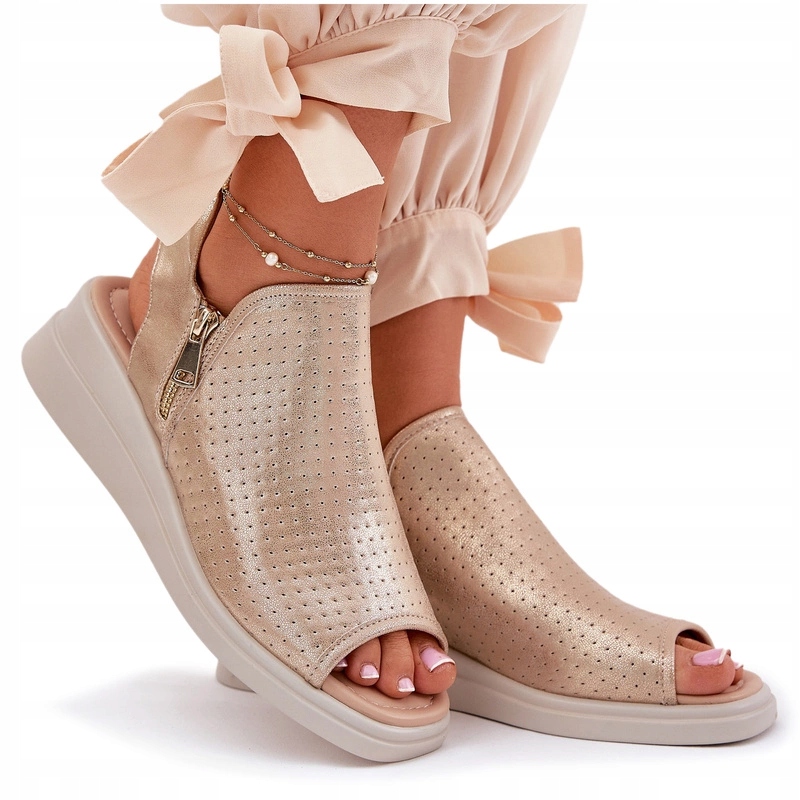 Dámské Sandály Na Klínku Se Svrškem A Zipem Jezzi, Zlaté, Velikost 39