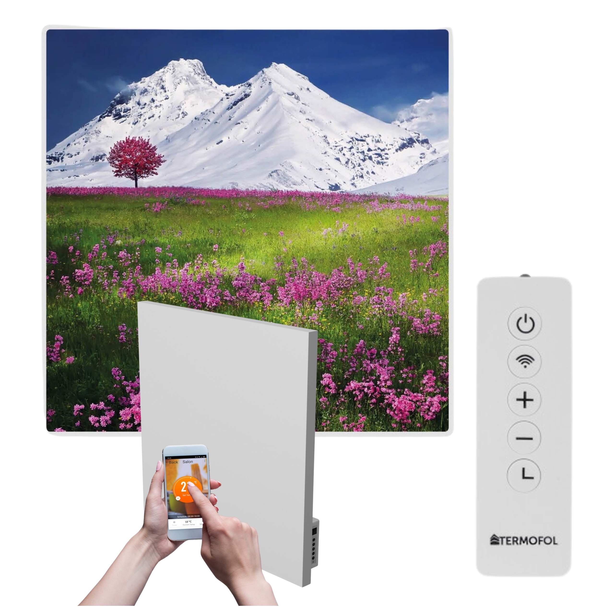 Infračervený ohrievač obraz hory lúka 350 W 60x60 cm WiFi