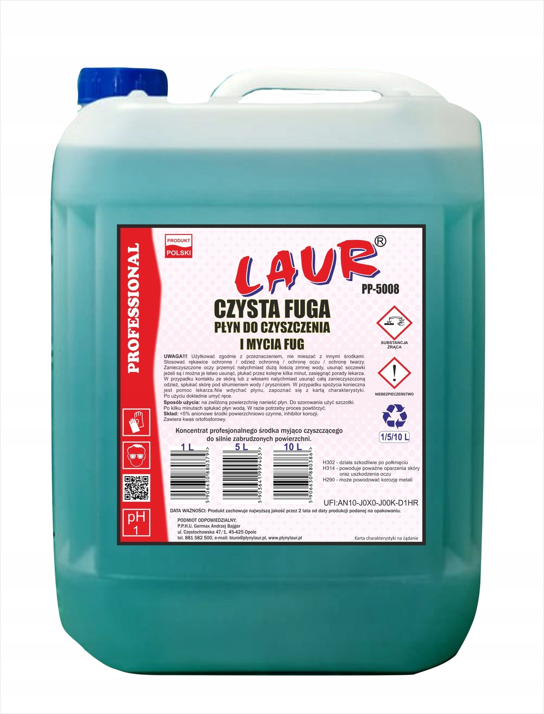 Levně Tekutý přípravek na mytí a čištění spár Laur Professional PP5008 Čistá Fuga 5L