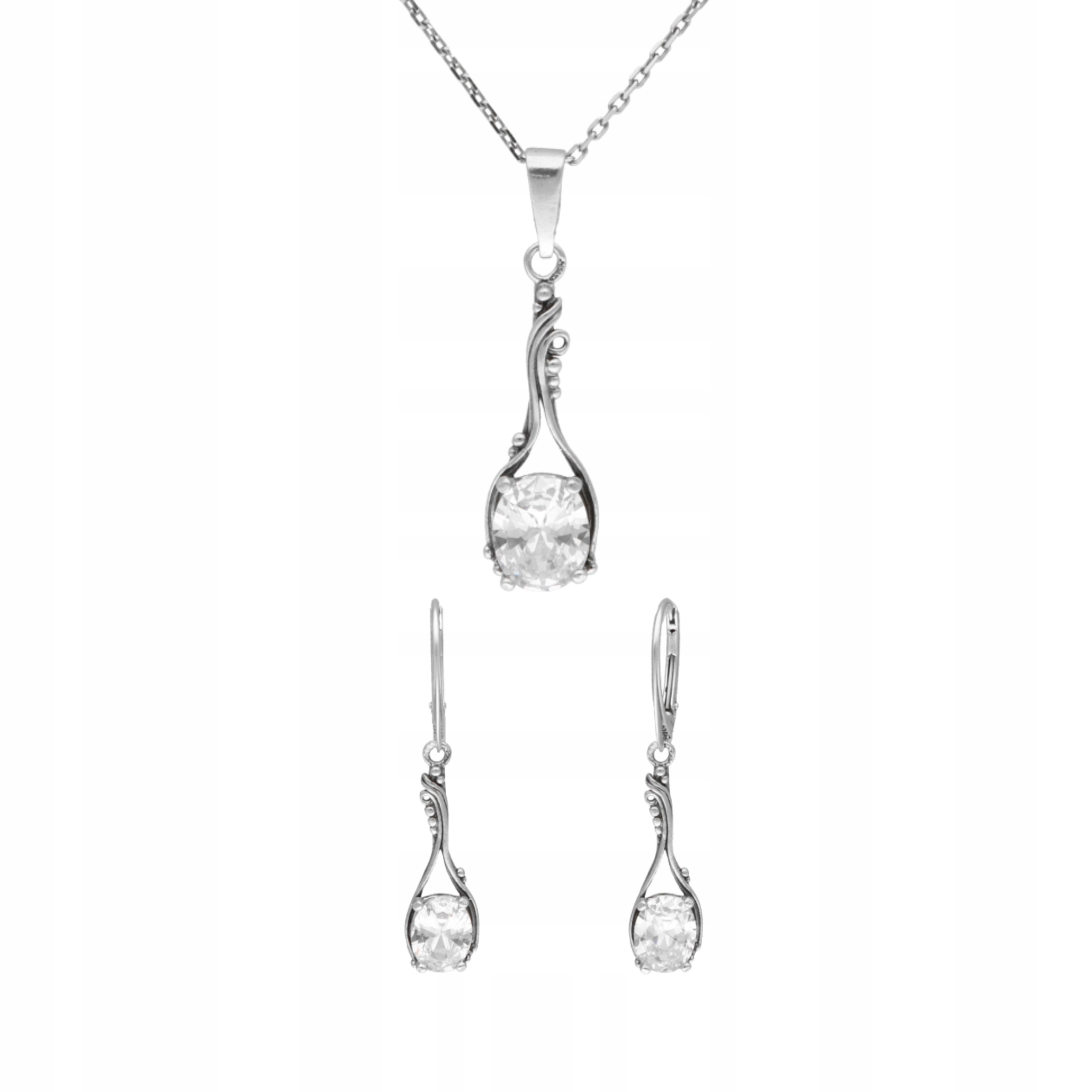 Komplet s bílými zirkony retro stříbro