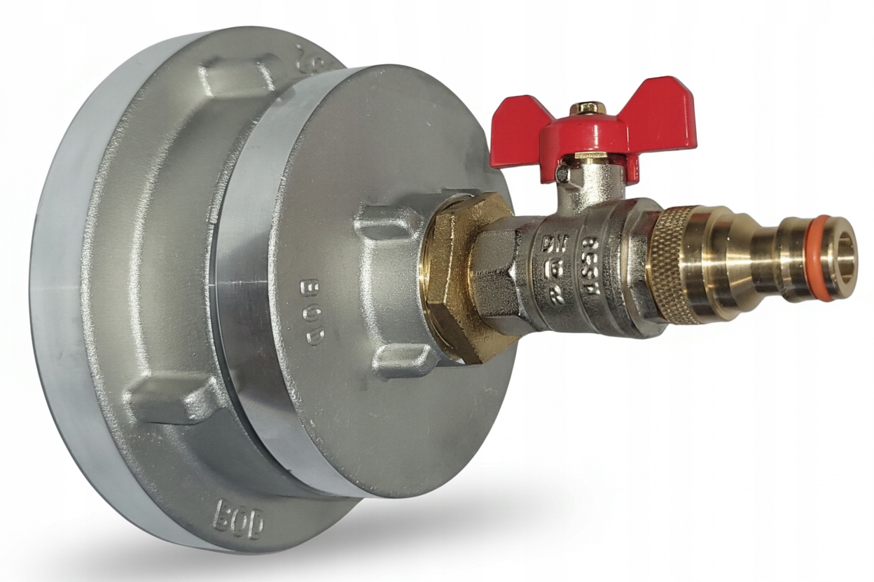 Hydraulická redukce 75/52 3/2 palce s ventilem z hydrantu na hadice