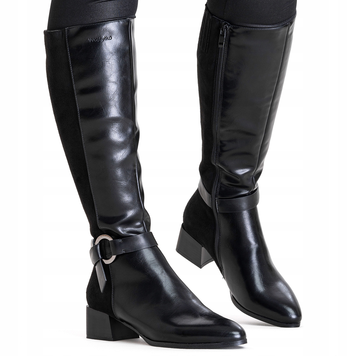 Zateplené kozačky, dlouhé a pohodlné kozačky na zip, módní černá Wojtyłko 38