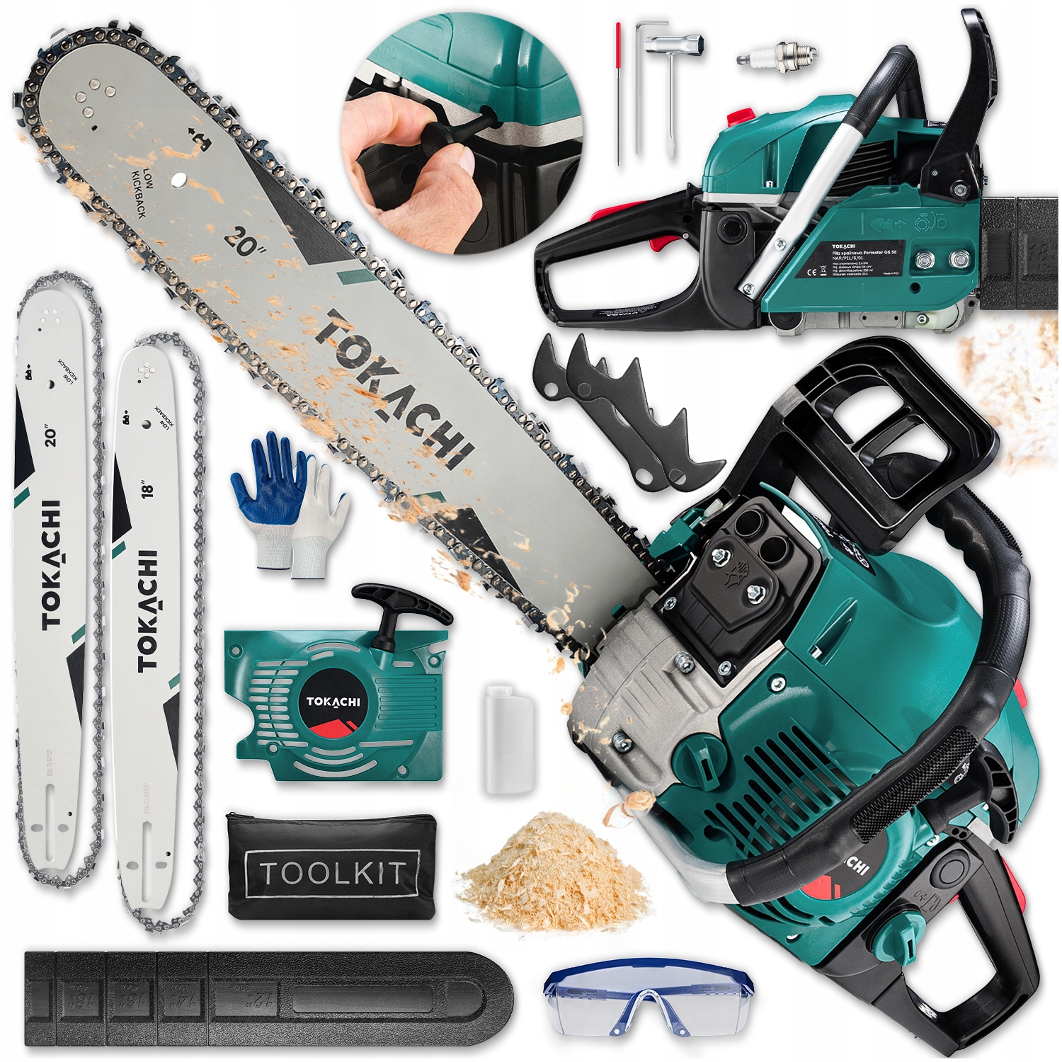 Piła Łańcuchowa Spalinowa 5,7km Mocna 58cm3 Pilarka 2xŁAŃCUCH 2xPROWADNICA