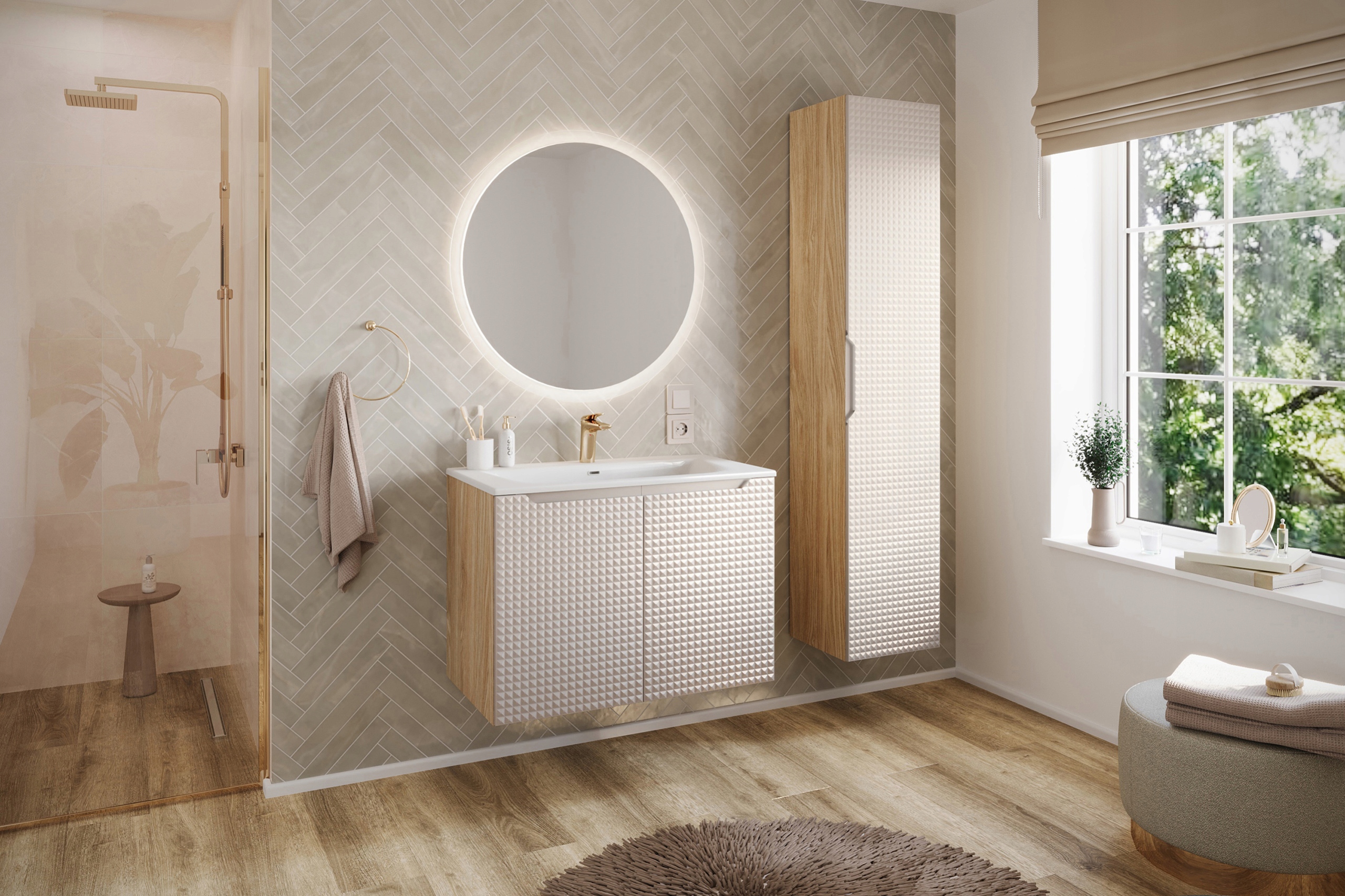 Szafka pod umywalkę 80cm, Meble łazienkowe LUXOR Dąb Olejowany / Beż Szerokość mebla 80 cm