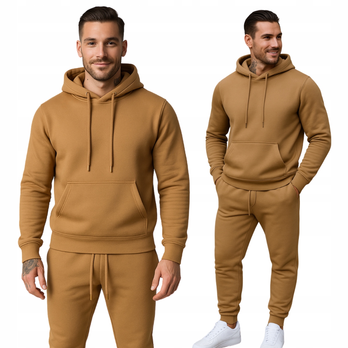 Dresowy Kompet Męski Dres Kolor Kremowy, Spodnie I Bluza Z Kapturem XXL