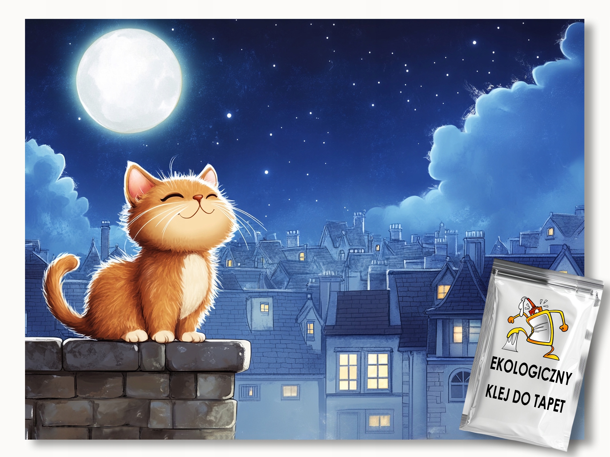 Fototapeta Flizelina Noc Město Střecha Měsíc Kočka Procházka 416x254 130g
