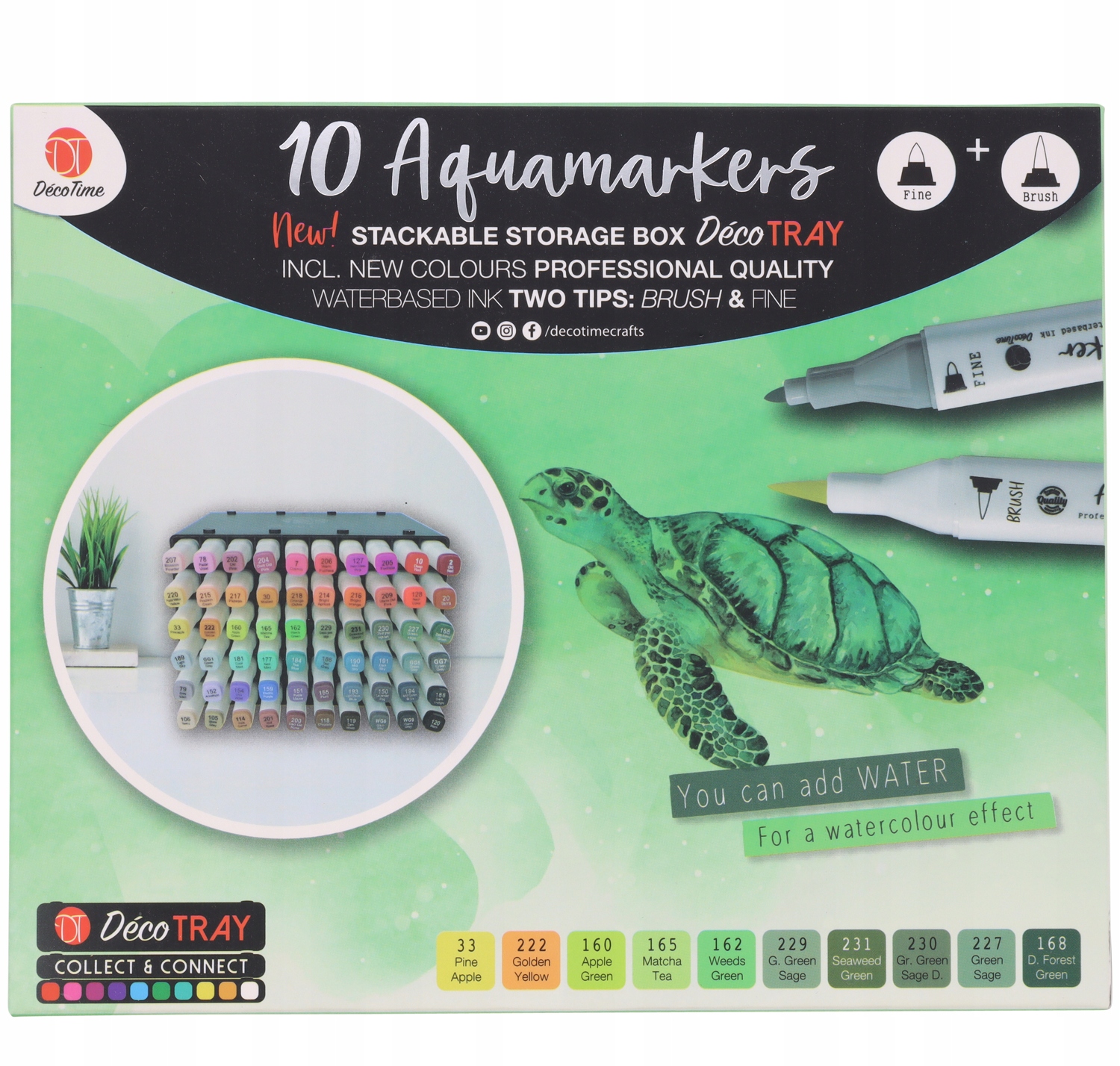 PODWÓJNE PISAKI TWINMARKERY AKWARELOWE PROFESJONALNE 10 szt zielone 33-168