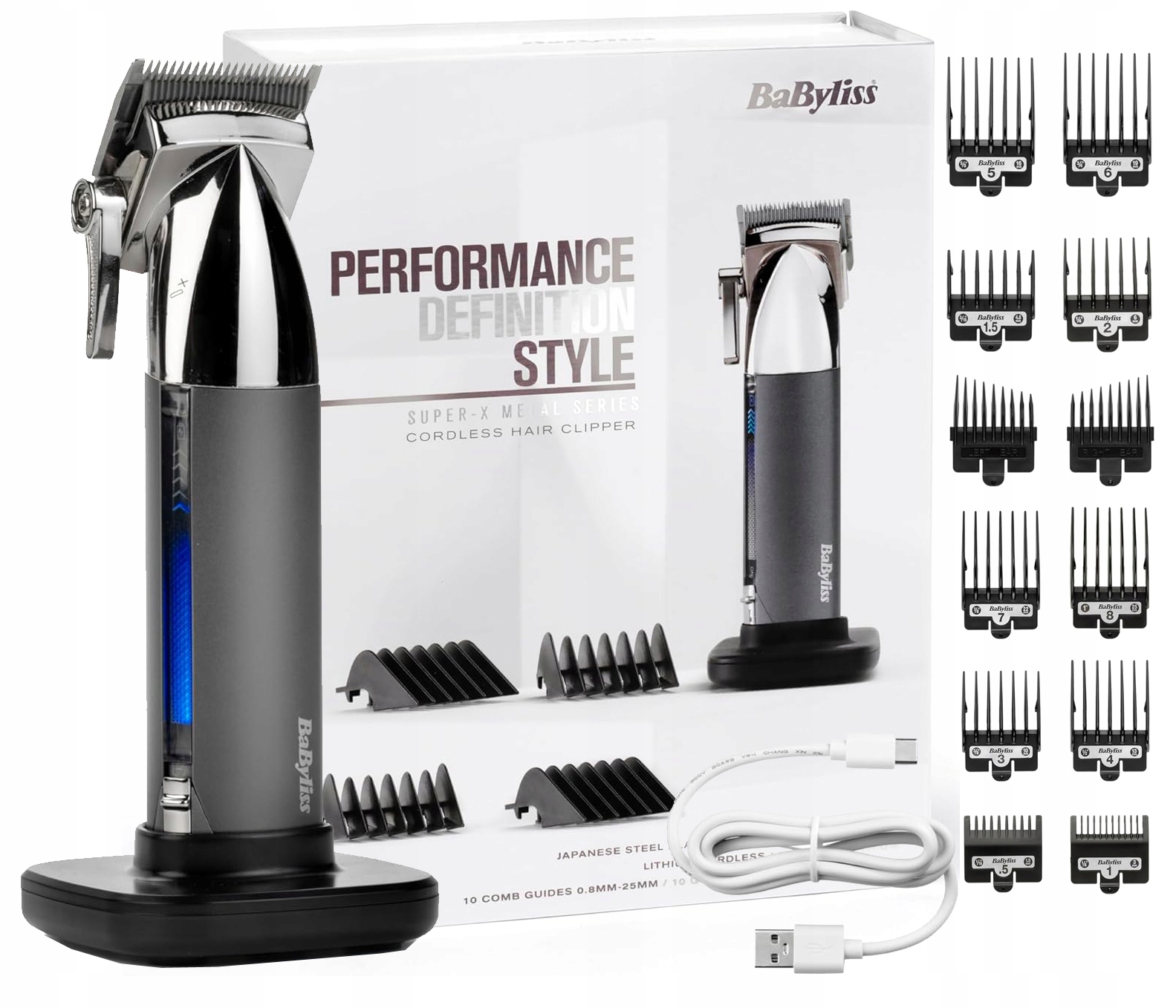 Zastřihovač Vlasů Babyliss Super-x Kov E996E 10 Nástavců 2 Vodítka