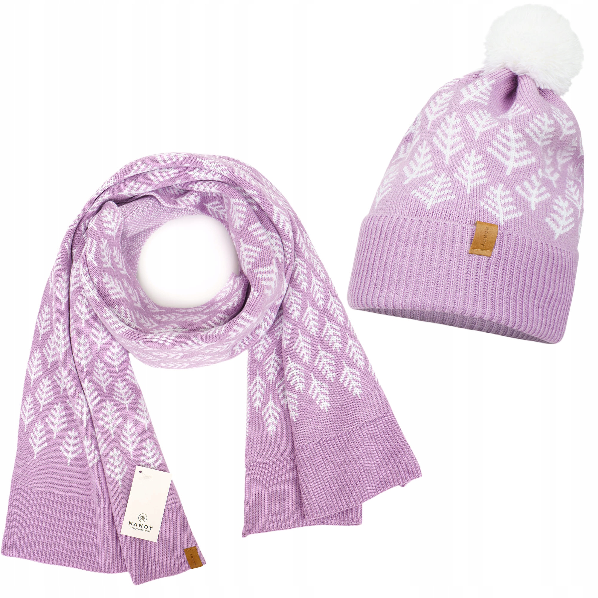 Nandy Komplet Čepice Teplá šála Zimní vánoční stromky