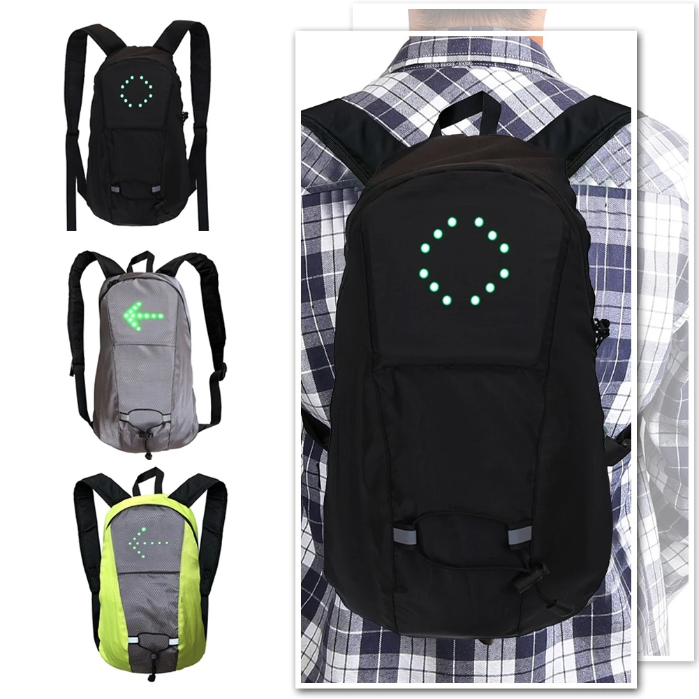 Men's Backpack Cycling MTB Bag LED Turn Signal Light Wireless Remote Kolor biały