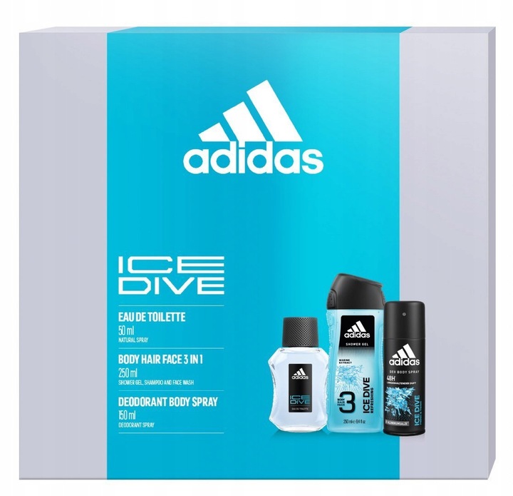 2x Adidas Ice Dive Zestaw Edt Spray ŻEL