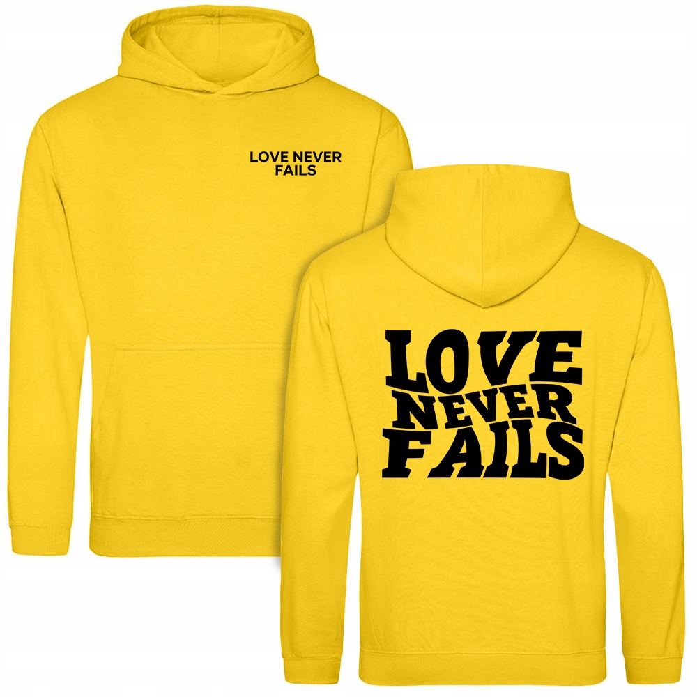 Mikina Sun Yellow Love Never Fails Potisk Přední strana Zadní část Pro Mládež Vzory Vel S