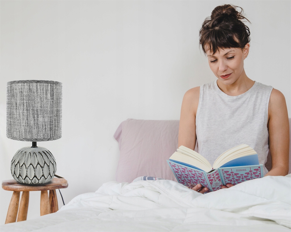 LAMPA STOŁOWA CERAMICZNA SZARA STYL BOHO 26CM Rodzaj gwintu E14