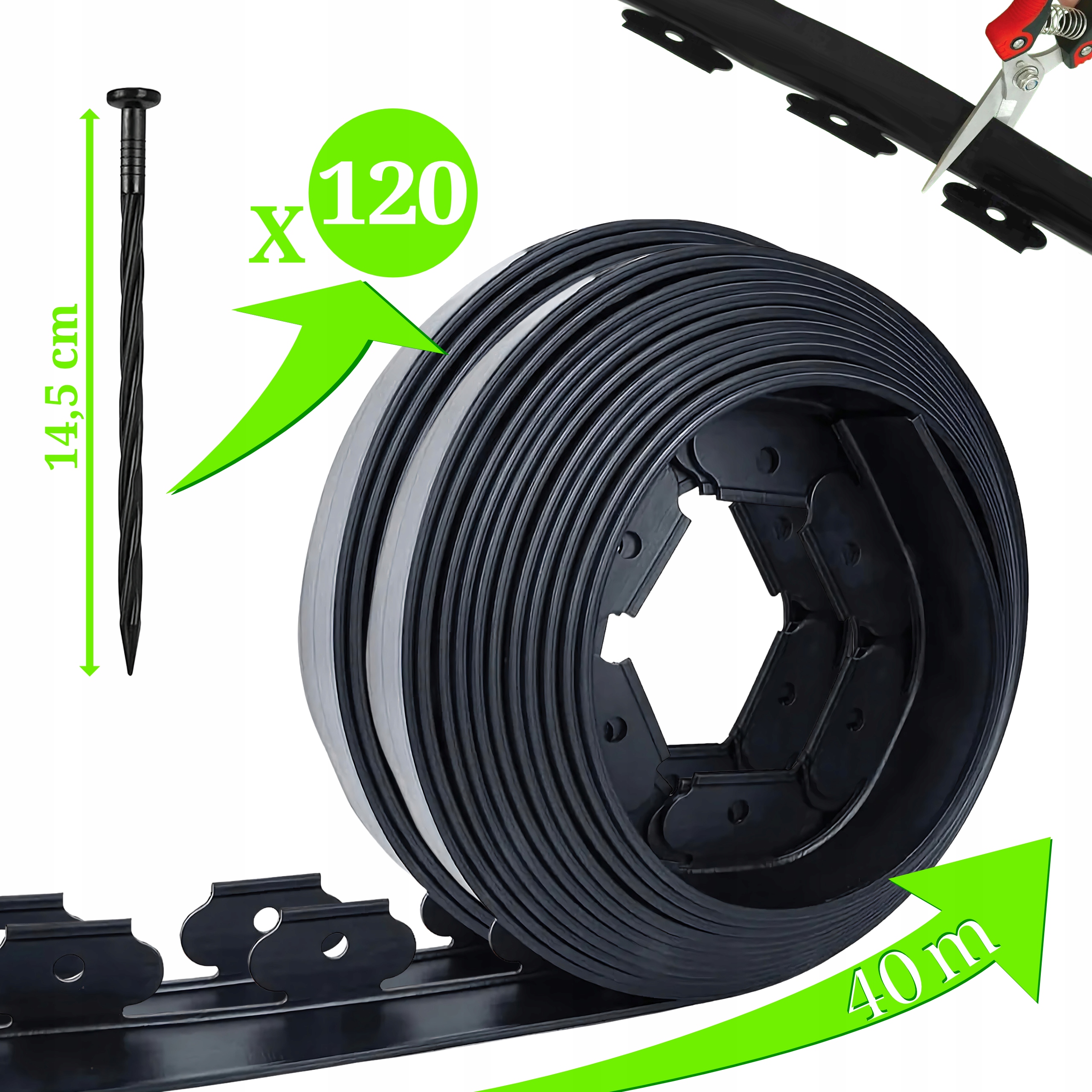 2x Trávníkový Lem Zahradní sada 40x50x20 m 60 kolíků Kotvících Kolíků Černá