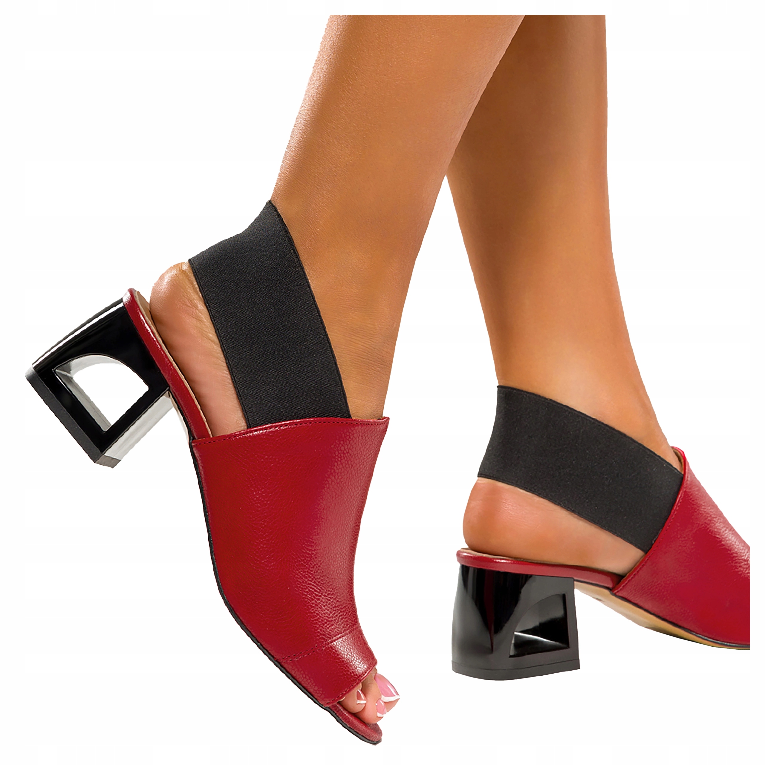 Dámské kožené sandály červené s klopou, Polský výrobek, velikost 38