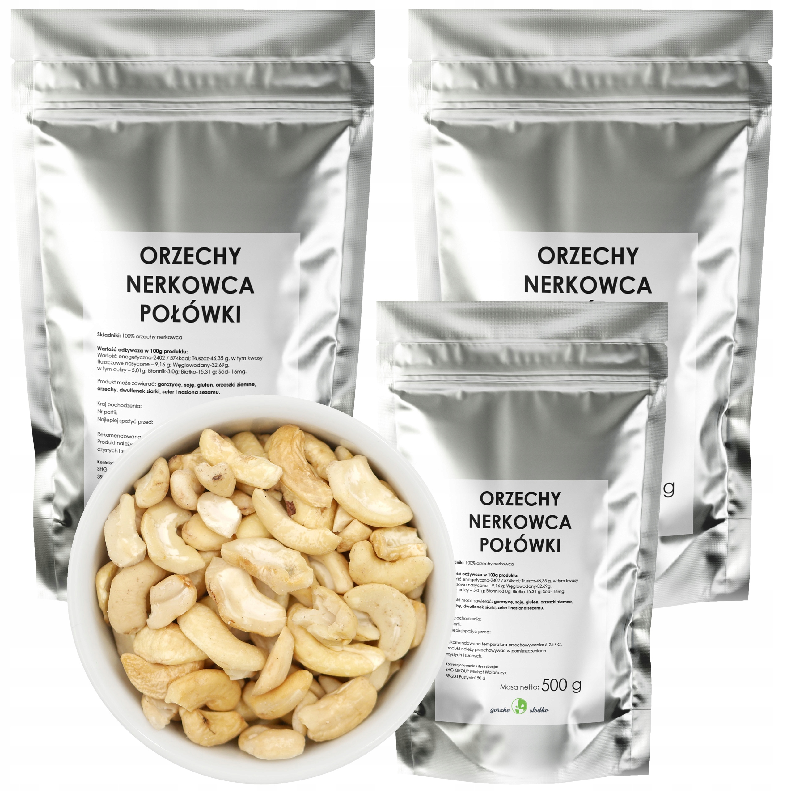 Orzechy nerkowca 2,5 kg Połówki naturalne bez soli Zdrowa przekąska