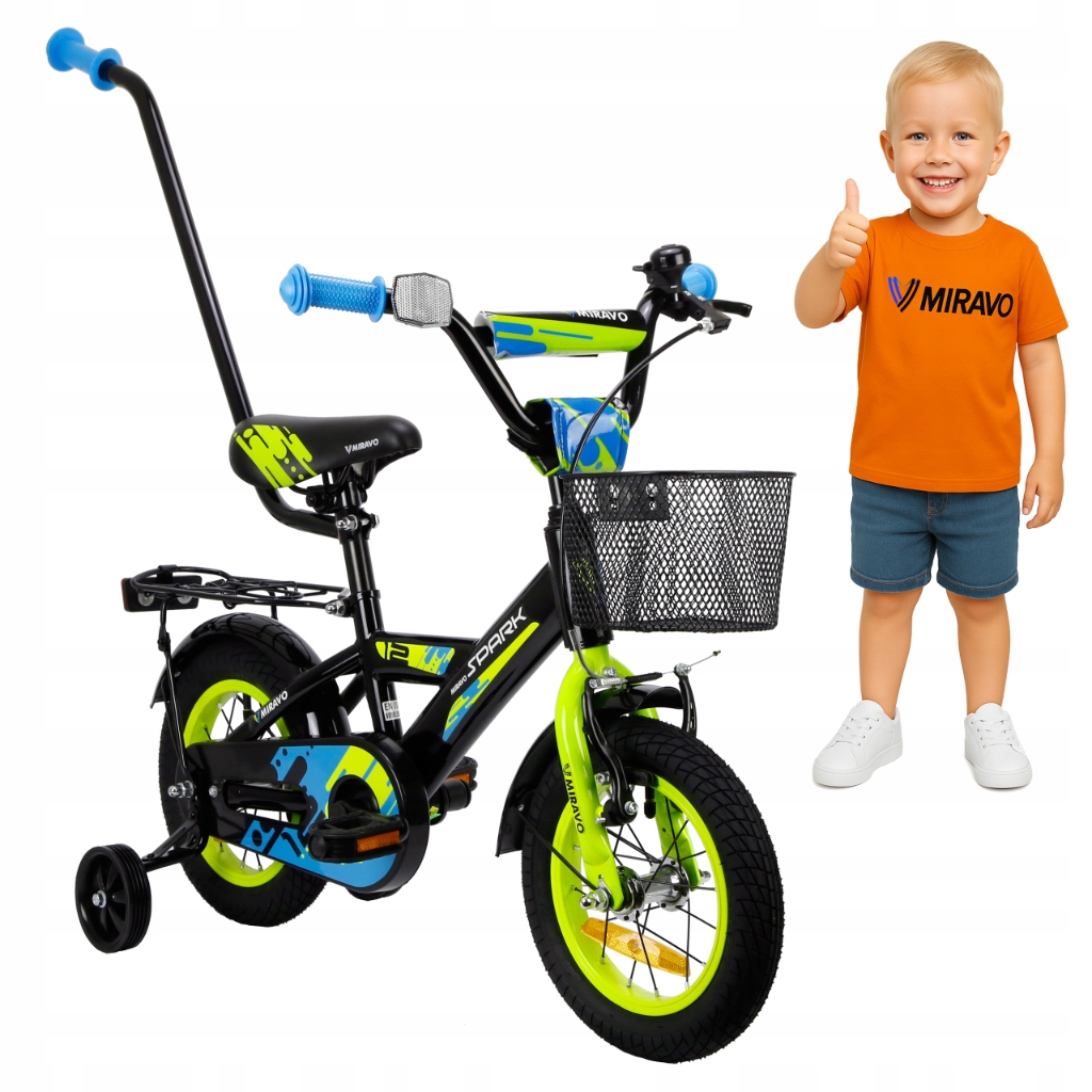 Dětské Kolo 12 Palců Miravo Kolo Pro Chlapce Košík Vodicí Tyč Bonus